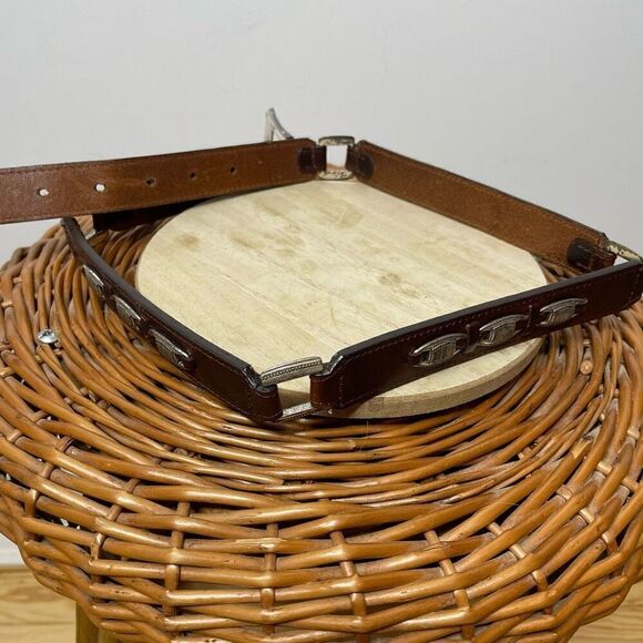 Fossil‎ Brown Leather Hammered Silver Medium M Belt Western Cowboy - Picture 4 of 6